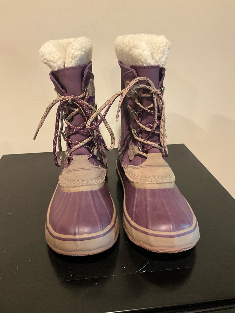 L L Bean Purple Waterproof Winter Duck Boots with Faux Fur Collar size 8